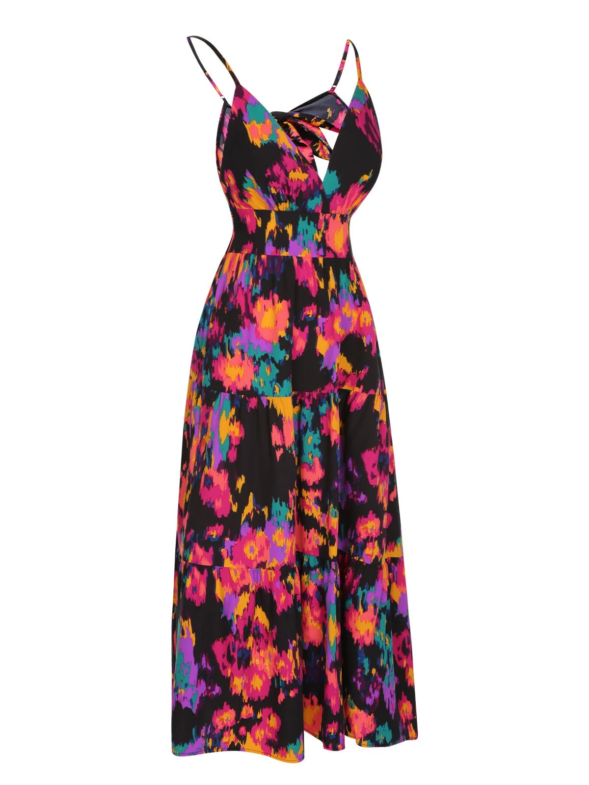 Multicolor 1940s Abstract Floral A-line Strap Dress 2 Multicolor 1940s Abstract Floral A-line Strap Dress - Image 2
