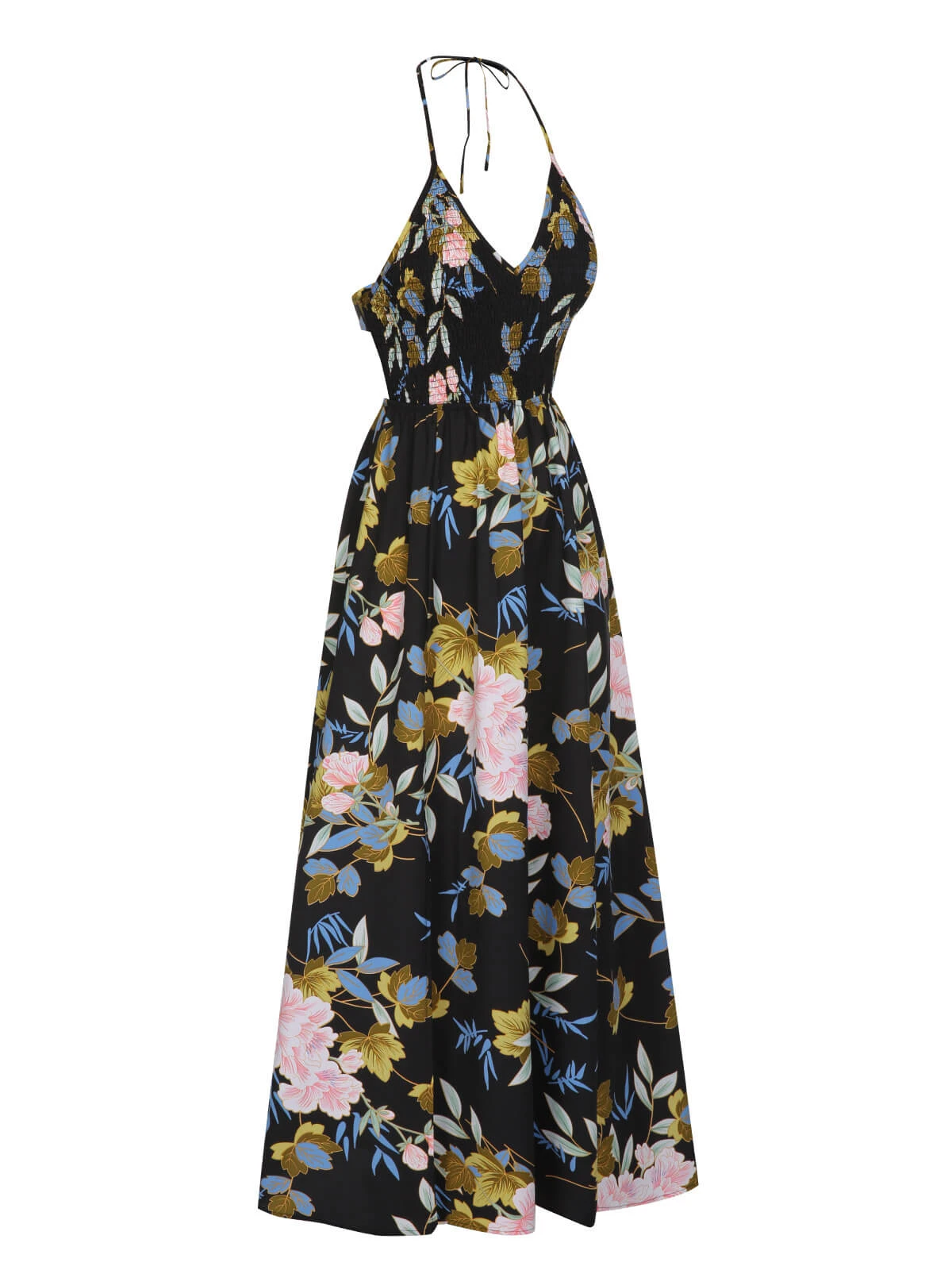 Multicolor 1940s Smocked Halter Floral Dress 2 Multicolor 1940s Smocked Halter Floral Dress - Image 2