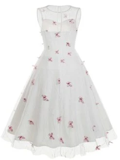1950s Round Neck Embroidery Butterflies Mesh Dress 19 1950s Round Neck Embroidery Butterflies Mesh Dress -Candi Clothing Shop SCHL004125 P 3 compressed