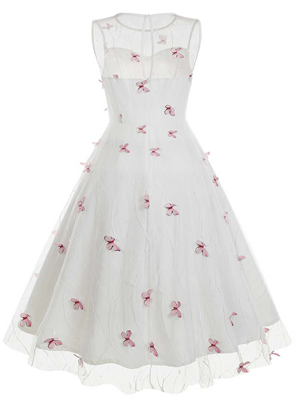 1950s Round Neck Embroidery Butterflies Mesh Dress 9 1950s Round Neck Embroidery Butterflies Mesh Dress - Image 9