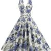 1950s Halter Floral Sleeveless Dress