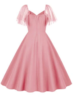 1950s Solid Dots Mesh Sleeve V-Neck Dress -Candi Clothing Shop SCHL004156 P 2