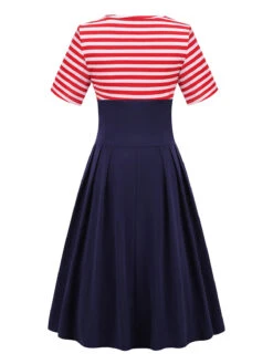 Red & Blue 1970s Stripe Patchwork Swing Dress -Candi Clothing Shop SCHL004158 R 3