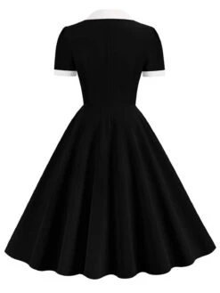 1950s Shirt Collar White Buttons Swing Dress 11 1950s Shirt Collar White Buttons Swing Dress -Candi Clothing Shop SCHL004163 B 2