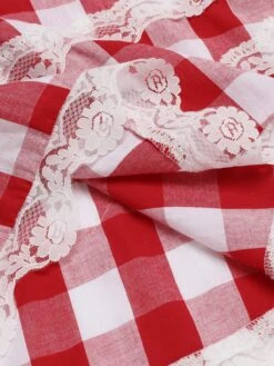 [Pre-Sale] Red 1950s Plaid Lace Bow Strap Dress -Candi Clothing Shop SCHL004164 5