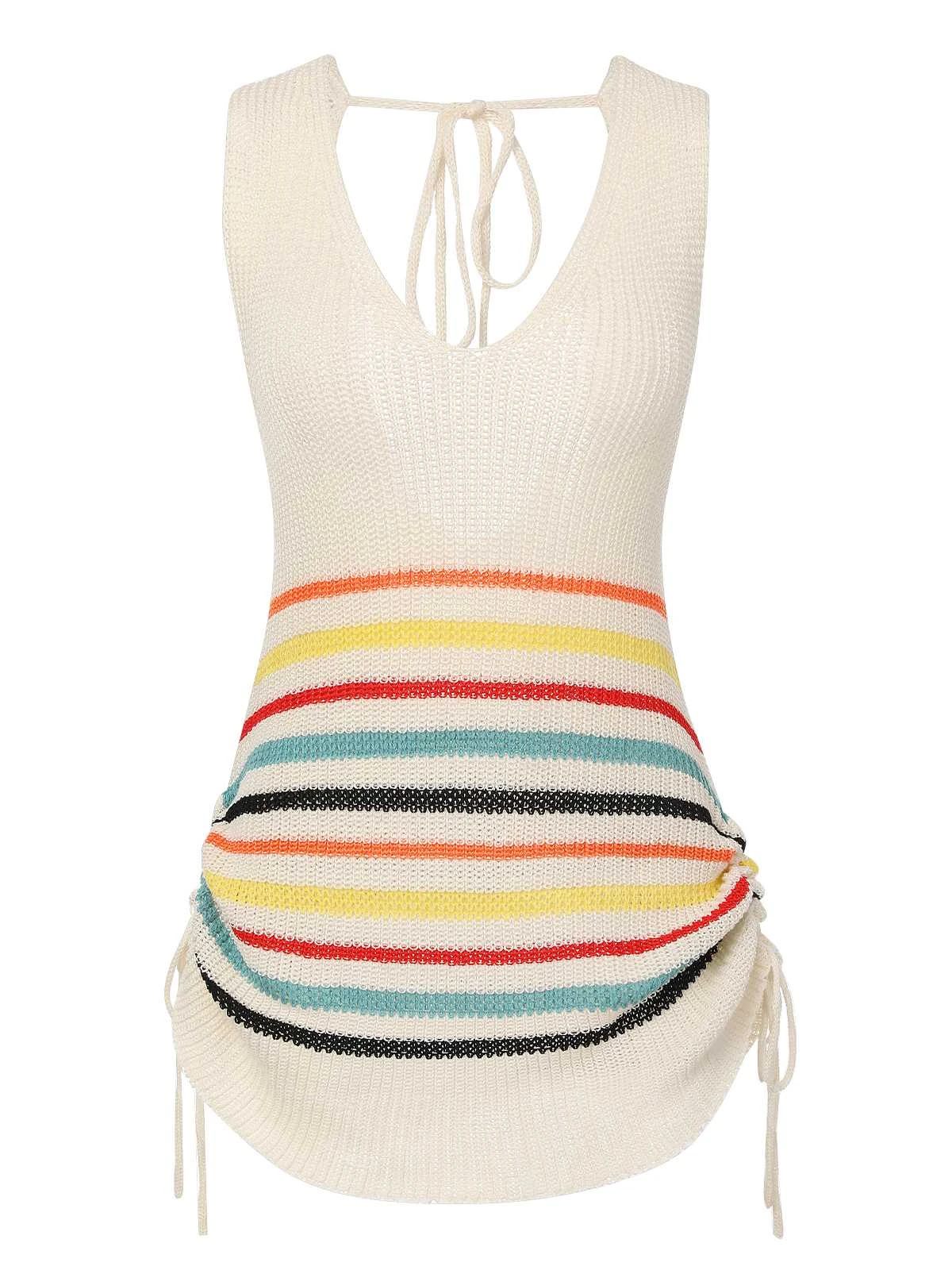 1960s Stripes Contrast Color Dress 1 1960s Stripes Contrast Color Dress