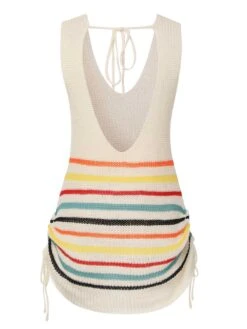 1960s Stripes Contrast Color Dress 6 1960s Stripes Contrast Color Dress -Candi Clothing Shop SCHL004170 3 compressed