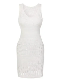 1960s Solid Hollow Out Sleeveless Knit Dress 17 1960s Solid Hollow Out Sleeveless Knit Dress -Candi Clothing Shop SCHL004171 1