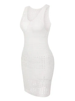 1960s Solid Hollow Out Sleeveless Knit Dress 19 1960s Solid Hollow Out Sleeveless Knit Dress -Candi Clothing Shop SCHL004171 2