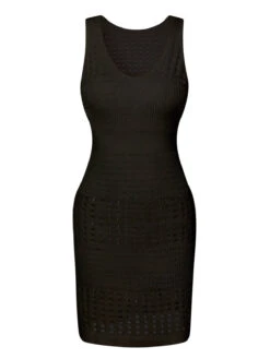 1960s Solid Hollow Out Sleeveless Knit Dress 22 1960s Solid Hollow Out Sleeveless Knit Dress -Candi Clothing Shop SCHL004171 5