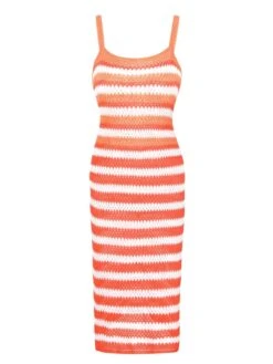 1960s Striped Knitted Spaghetti Straps Dress
