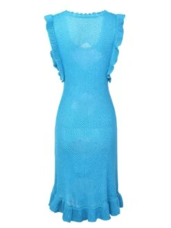 1960s U-Neck Ruffles Knit Dress -Candi Clothing Shop SCHL004184 3