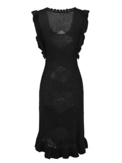 1960s U-Neck Ruffles Knit Dress -Candi Clothing Shop SCHL004184 5