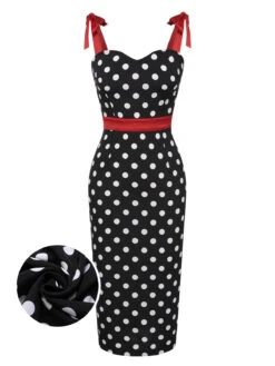 [Pre-Sale] Black 1960s Polka Dot Bow Pencil Dress