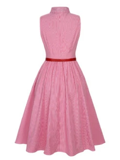 [Pre-Sale] Pink 1950s Pinstripes Tie Collar Dress -Candi Clothing Shop SCHL004234 3
