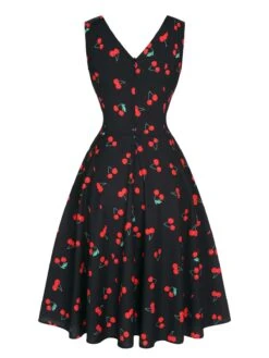 Black 1950s Cherry Sleeveless Dress -Candi Clothing Shop SCHL004271 3 compressed