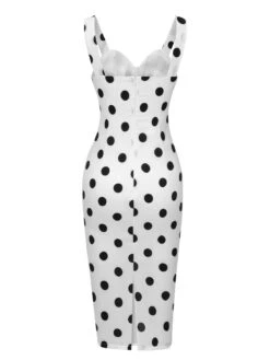 White 1960s V-Neck Polka Dots Dress -Candi Clothing Shop SCHL004272 3
