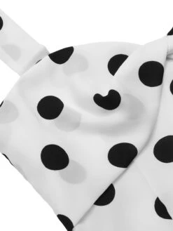 White 1960s V-Neck Polka Dots Dress -Candi Clothing Shop SCHL004272 4