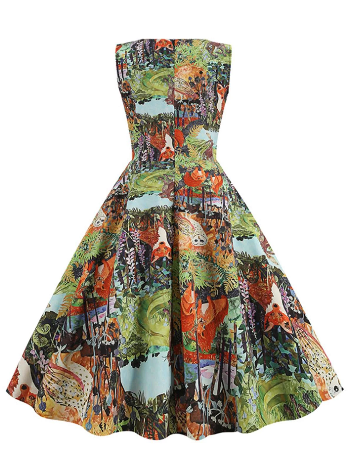 1950s Forest Animal Allover Printed Dress 3 1950s Forest Animal Allover Printed Dress - Image 3
