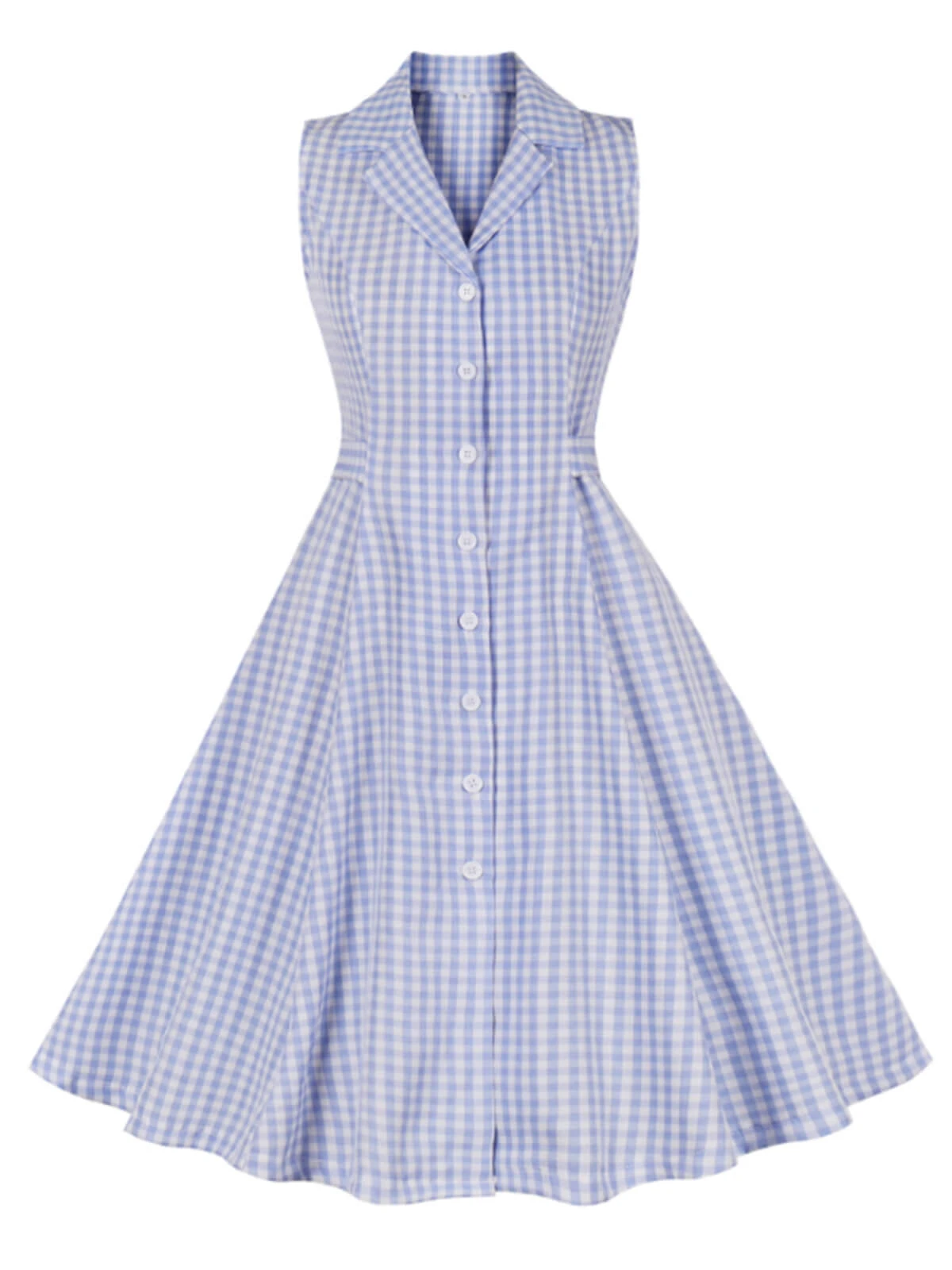 Light Blue 1940s Plaid Lapel Sleeveless Dress 1 Light Blue 1940s Plaid Lapel Sleeveless Dress