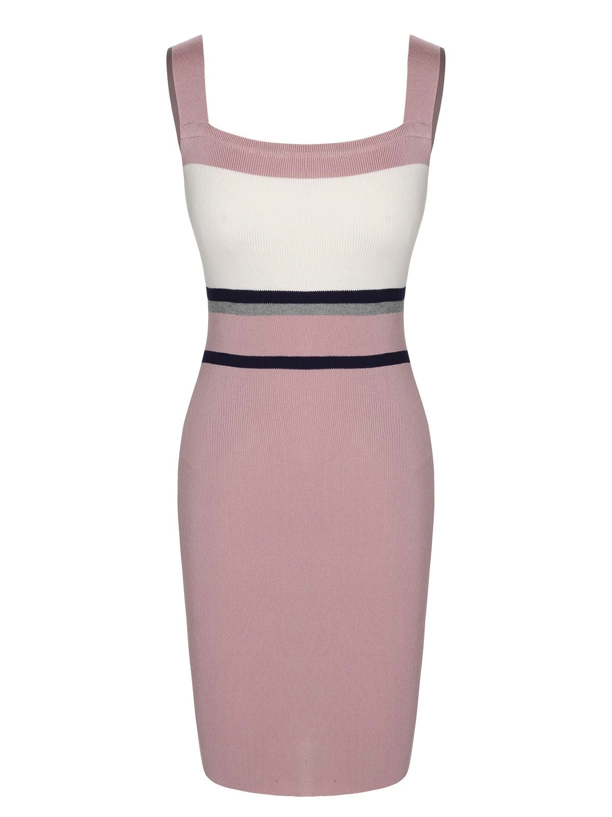 1960s Color Block Sqaure Neck Knitted Dress 1 1960s Color Block Sqaure Neck Knitted Dress