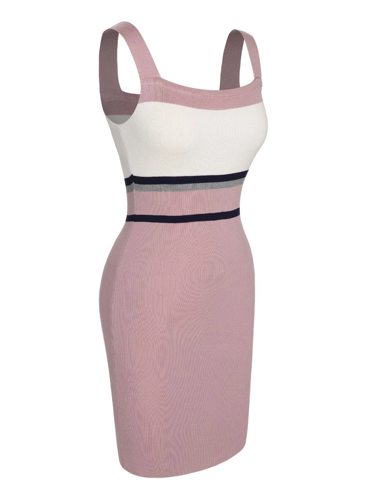 1960s Color Block Sqaure Neck Knitted Dress 2 1960s Color Block Sqaure Neck Knitted Dress - Image 2