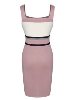 1960s Color Block Sqaure Neck Knitted Dress 6 1960s Color Block Sqaure Neck Knitted Dress -Candi Clothing Shop SCHL004277 3