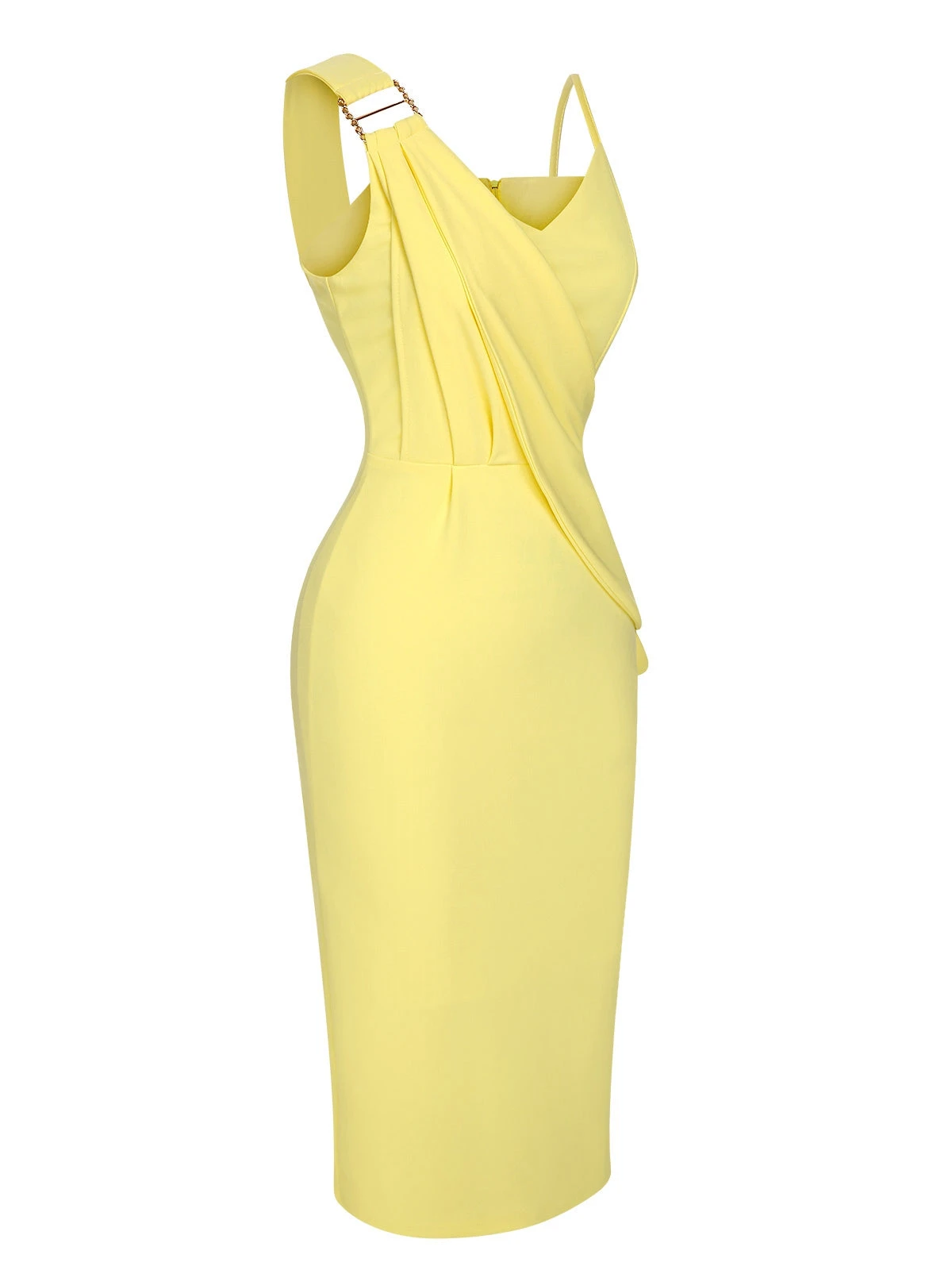 Yellow 1960s Irregular Straps Ruffle-Trim Dress 2 Yellow 1960s Irregular Straps Ruffle-Trim Dress - Image 2