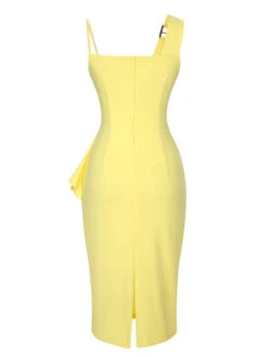 Yellow 1960s Irregular Straps Ruffle-Trim Dress 6 Yellow 1960s Irregular Straps Ruffle-Trim Dress -Candi Clothing Shop SCHL004283 3