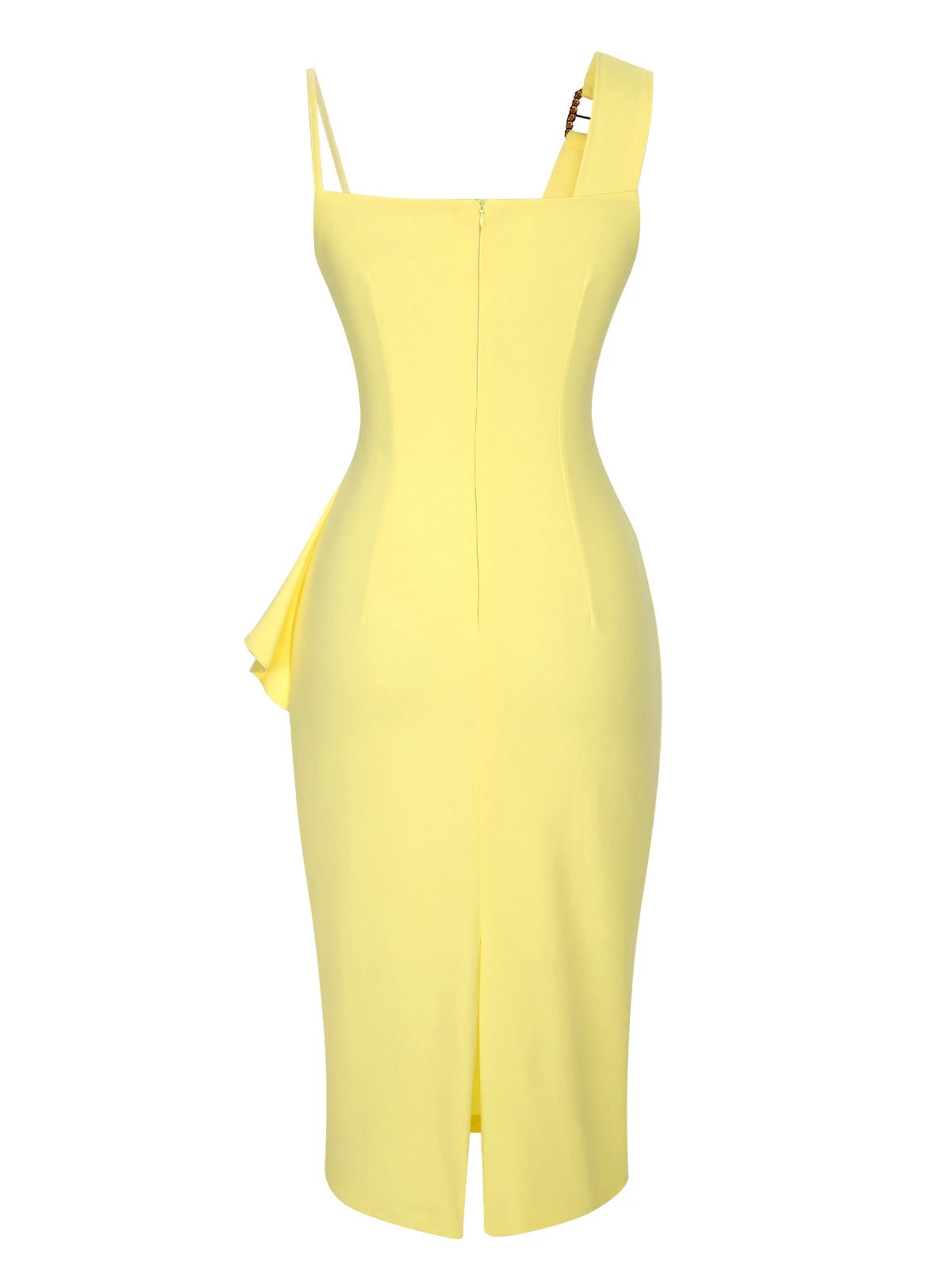 Yellow 1960s Irregular Straps Ruffle-Trim Dress 3 Yellow 1960s Irregular Straps Ruffle-Trim Dress - Image 3