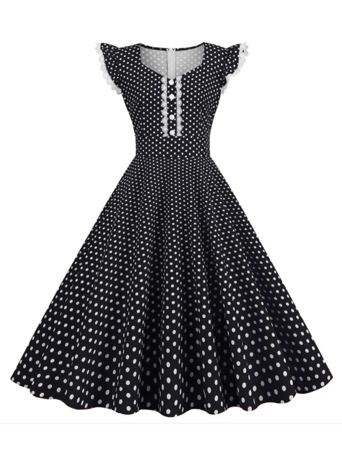 Black 1950s Polka Dots Ruffles Dress 1 Black 1950s Polka Dots Ruffles Dress