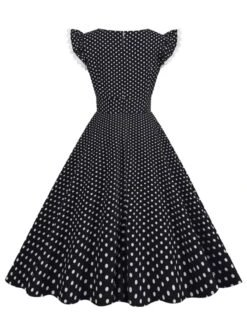 Black 1950s Polka Dots Ruffles Dress 6 Black 1950s Polka Dots Ruffles Dress -Candi Clothing Shop SCHL004313 3 compressed