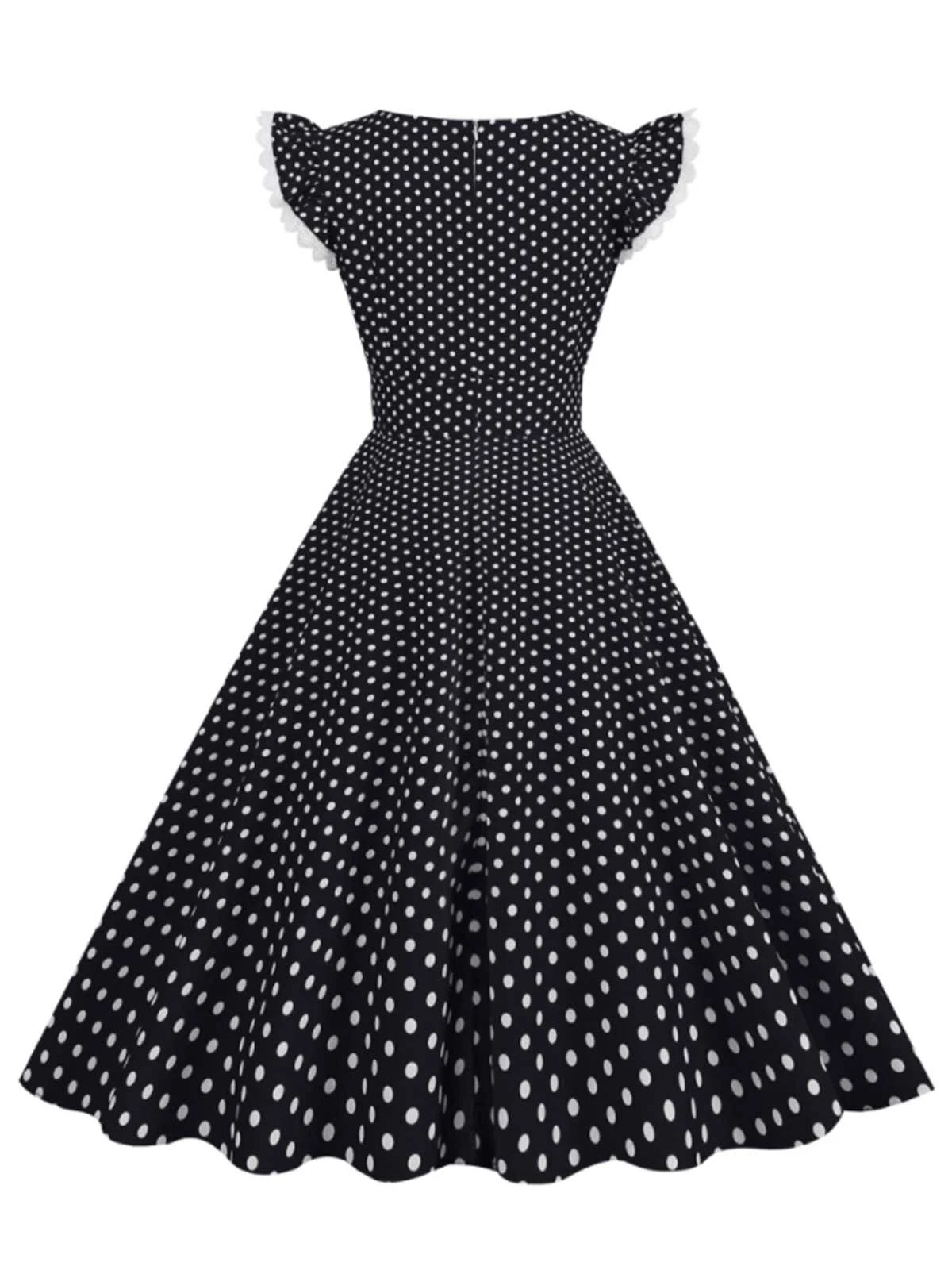 Black 1950s Polka Dots Ruffles Dress 3 Black 1950s Polka Dots Ruffles Dress - Image 3