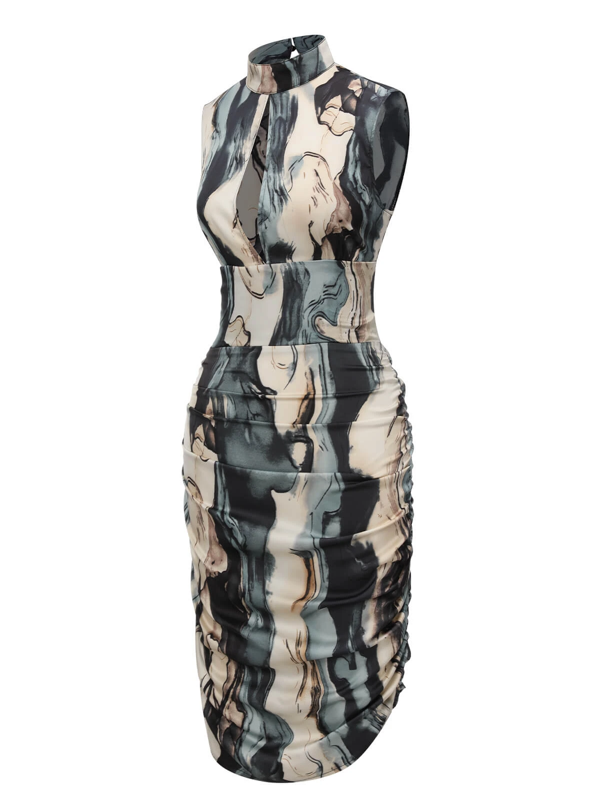 Multicolor 1960s Front Hollow Pleated Sleeveless Dress 2 Multicolor 1960s Front Hollow Pleated Sleeveless Dress - Image 2