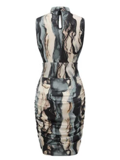 Multicolor 1960s Front Hollow Pleated Sleeveless Dress 6 Multicolor 1960s Front Hollow Pleated Sleeveless Dress -Candi Clothing Shop SCHL004328 3