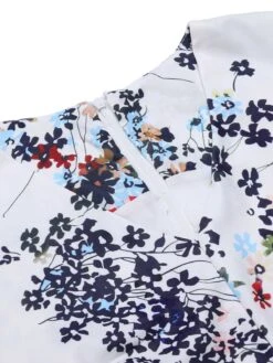 White 1940s V-Neck Floral Belted Sleeveless Dress 7 White 1940s V-Neck Floral Belted Sleeveless Dress -Candi Clothing Shop SCHL004341 4 compressed