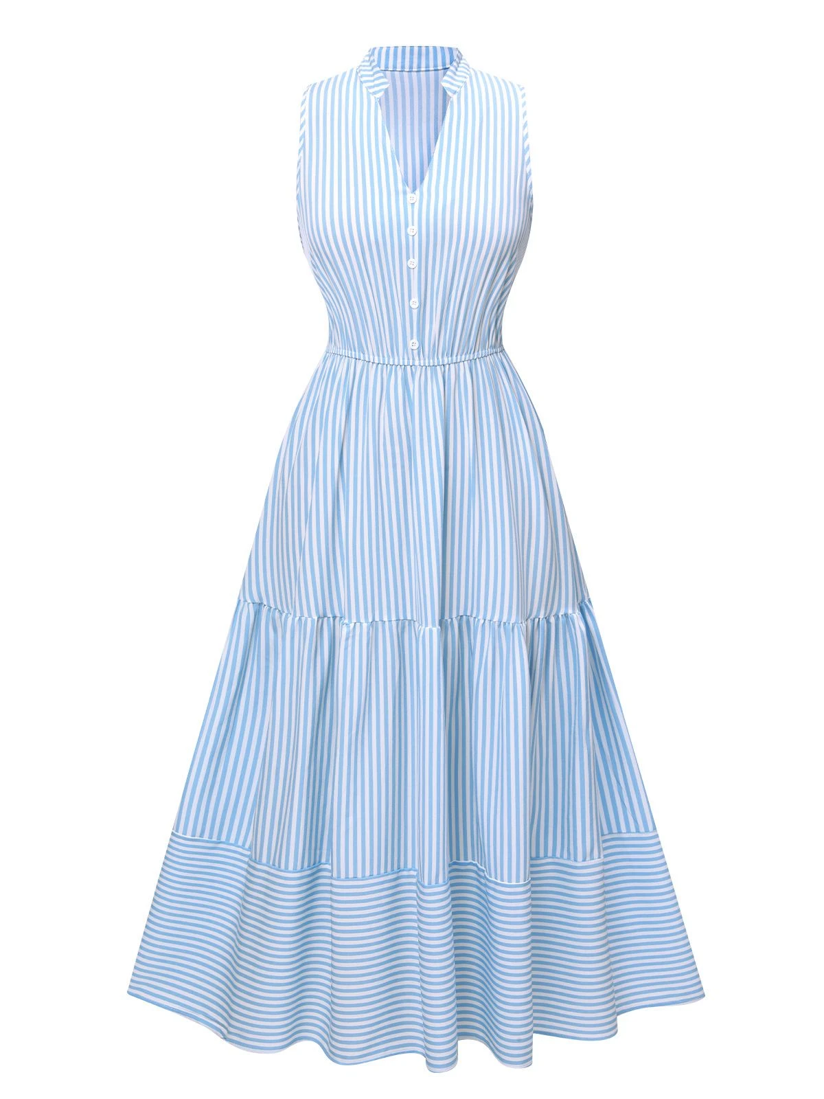 Sky Blue 1940s Stripes Stand Collar Dress 1 Sky Blue 1940s Stripes Stand Collar Dress
