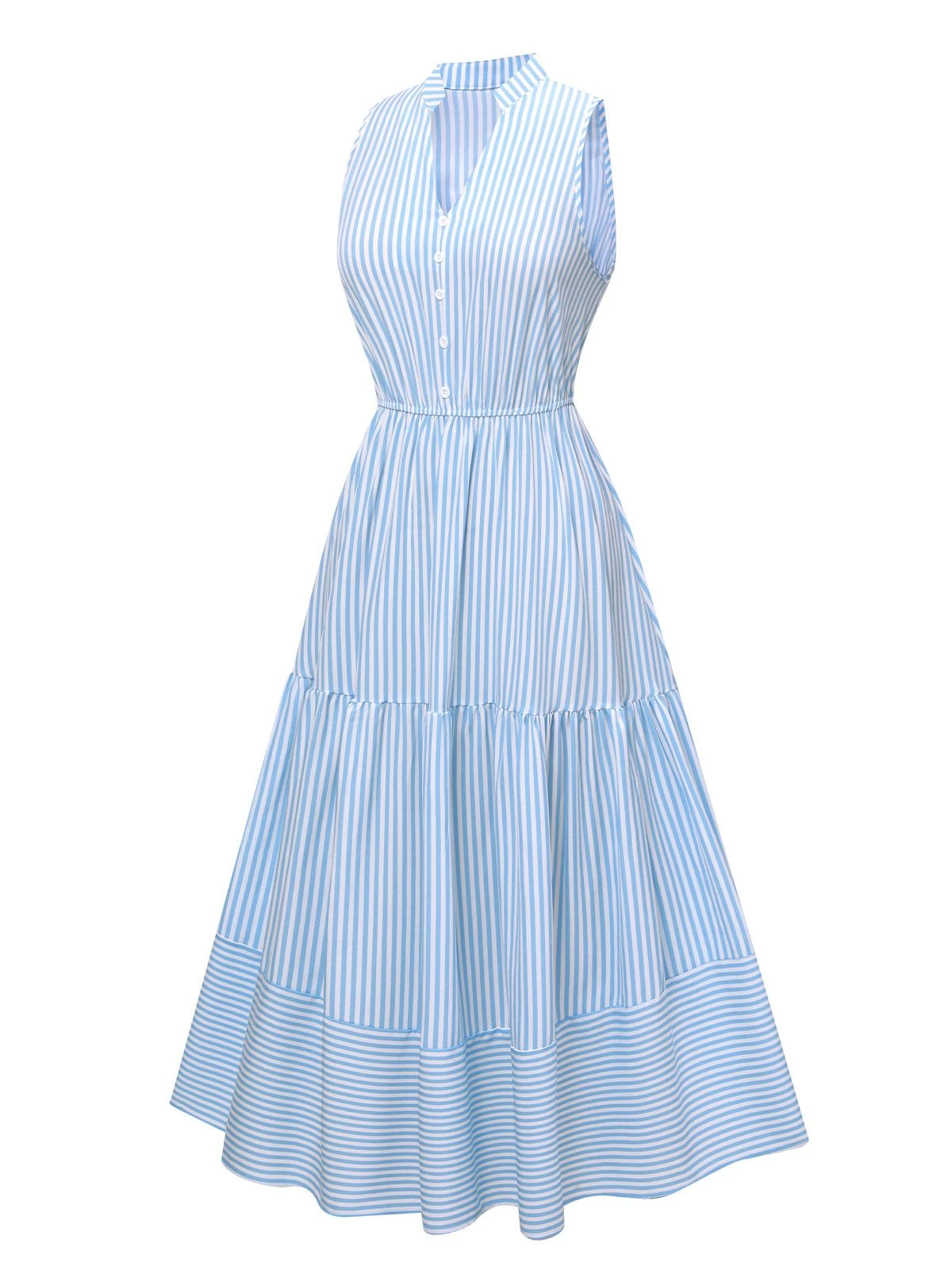 Sky Blue 1940s Stripes Stand Collar Dress 2 Sky Blue 1940s Stripes Stand Collar Dress - Image 2