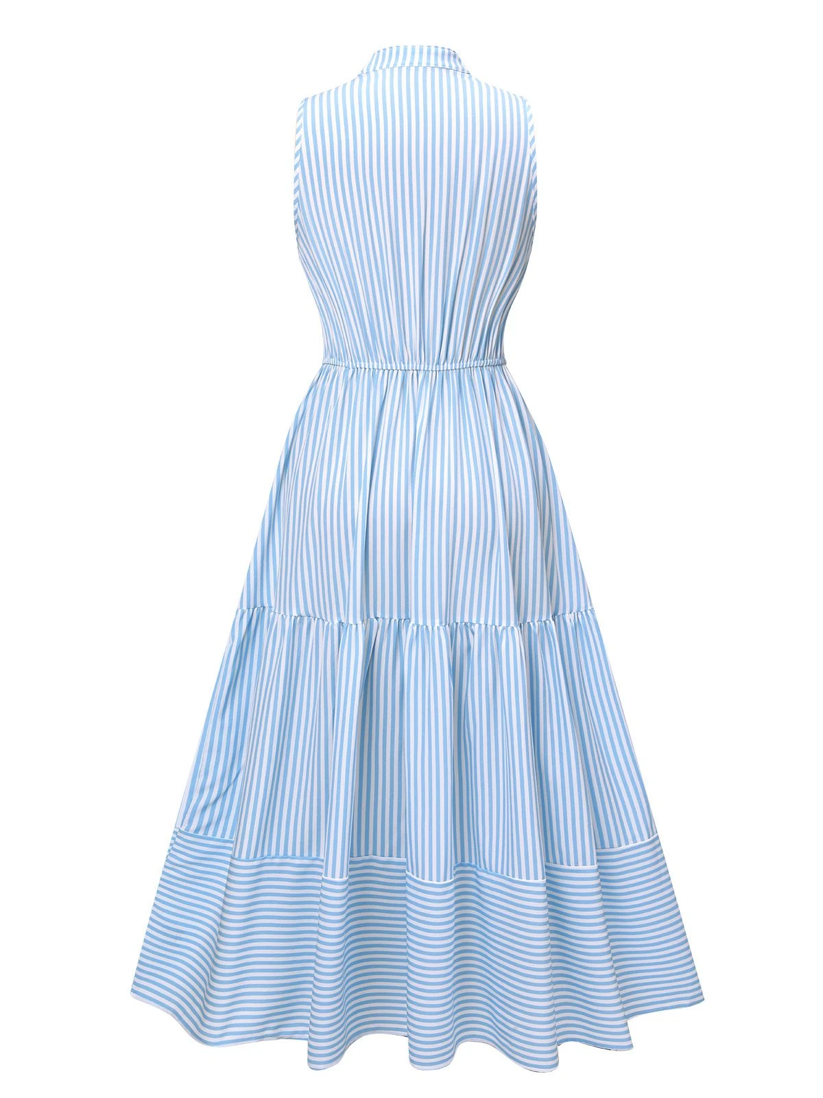 Sky Blue 1940s Stripes Stand Collar Dress 3 Sky Blue 1940s Stripes Stand Collar Dress - Image 3