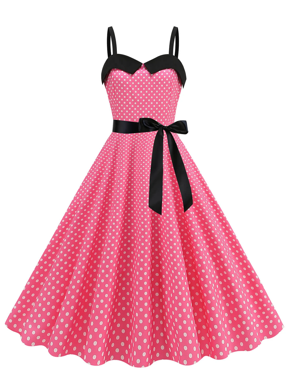 1950s Polka Dots Patchwork Ribbon Strap Dress 1 1950s Polka Dots Patchwork Ribbon Strap Dress