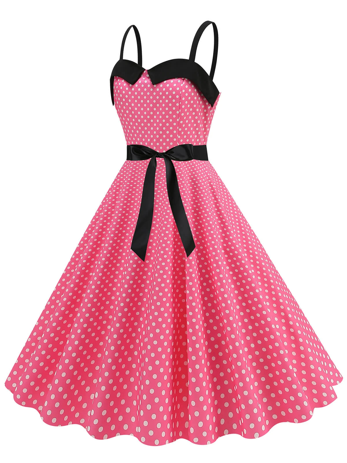 1950s Polka Dots Patchwork Ribbon Strap Dress 2 1950s Polka Dots Patchwork Ribbon Strap Dress - Image 2
