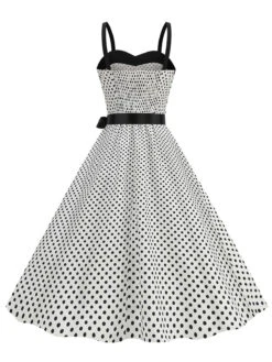 1950s Polka Dots Patchwork Ribbon Strap Dress 13 1950s Polka Dots Patchwork Ribbon Strap Dress -Candi Clothing Shop SCHL004400 W 1