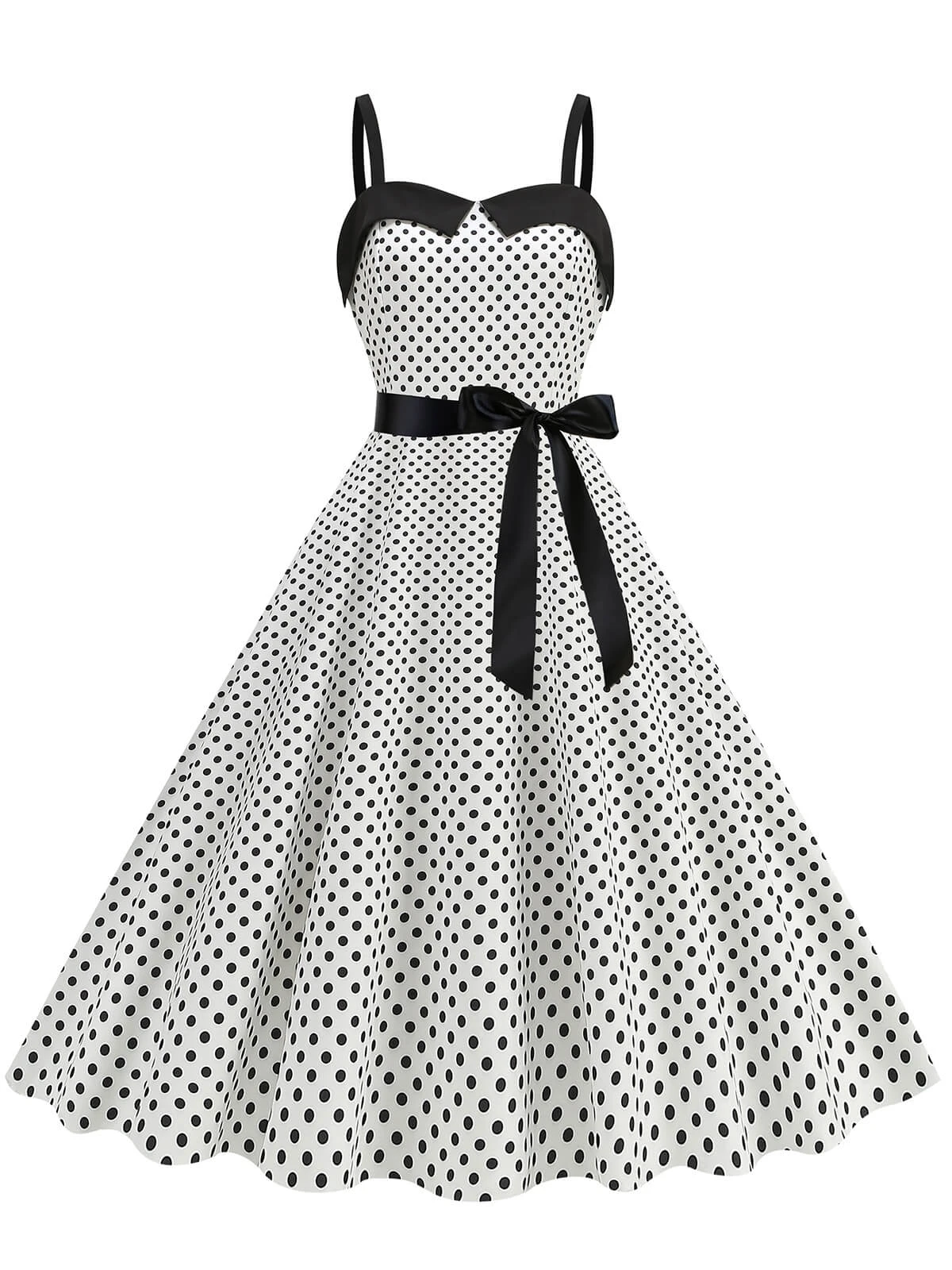 1950s Polka Dots Patchwork Ribbon Strap Dress 5 1950s Polka Dots Patchwork Ribbon Strap Dress - Image 5