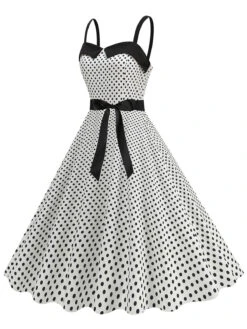 1950s Polka Dots Patchwork Ribbon Strap Dress 14 1950s Polka Dots Patchwork Ribbon Strap Dress -Candi Clothing Shop SCHL004400 W 3