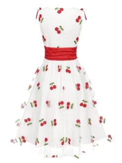 [Pre-Sale] White 1950s Embroidered Cherry Mesh Dress -Candi Clothing Shop SCHL004436 3