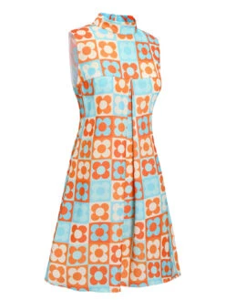 [Pre-Sale] Orange & Blue 1960s Floral Stand Collar Dress -Candi Clothing Shop SCHL004437 2