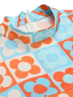 [Pre-Sale] Orange & Blue 1960s Floral Stand Collar Dress -Candi Clothing Shop SCHL004437 4