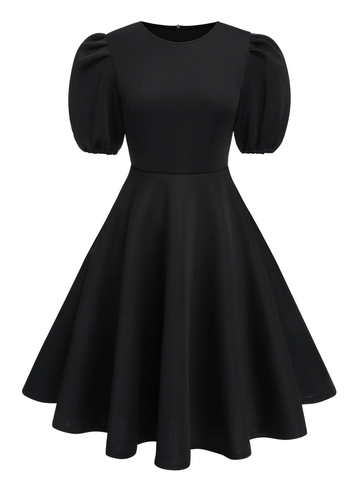1950s Round Neck Puff Sleeve A-Line Dress 5 1950s Round Neck Puff Sleeve A-Line Dress - Image 5
