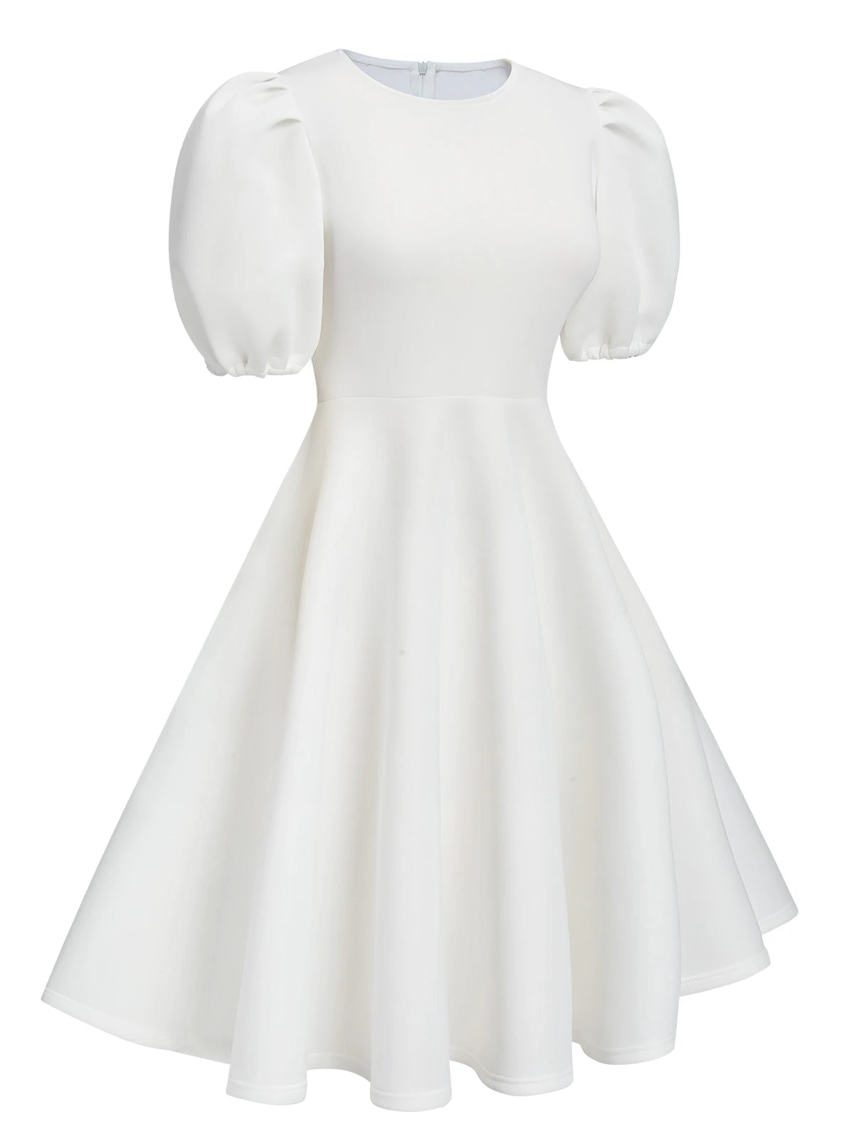 1950s Round Neck Puff Sleeve A-Line Dress 2 1950s Round Neck Puff Sleeve A-Line Dress - Image 2