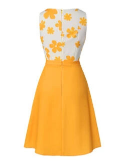 [Pre-Sale] Yellow 1960s Floral Bow Sleeveless Dress -Candi Clothing Shop SCHL004458 2